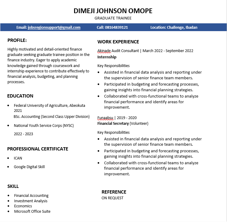 Graudate-trainee Graduate Trainee CV Sample (Download and Edit) 
